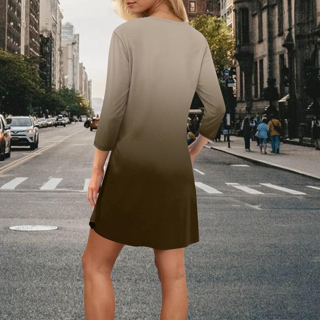 Women's Summer Dress Loose V Neck Three-quarter Sleeve Sundress With Pockets Dress