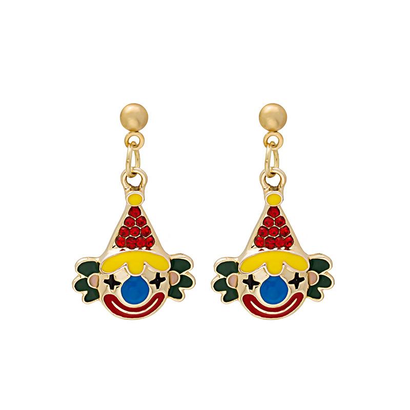 Accessories, Cartoon Creative Personality Diamond-Encrusted Clown Circus Earrings, Funny Girl Stud Earrings