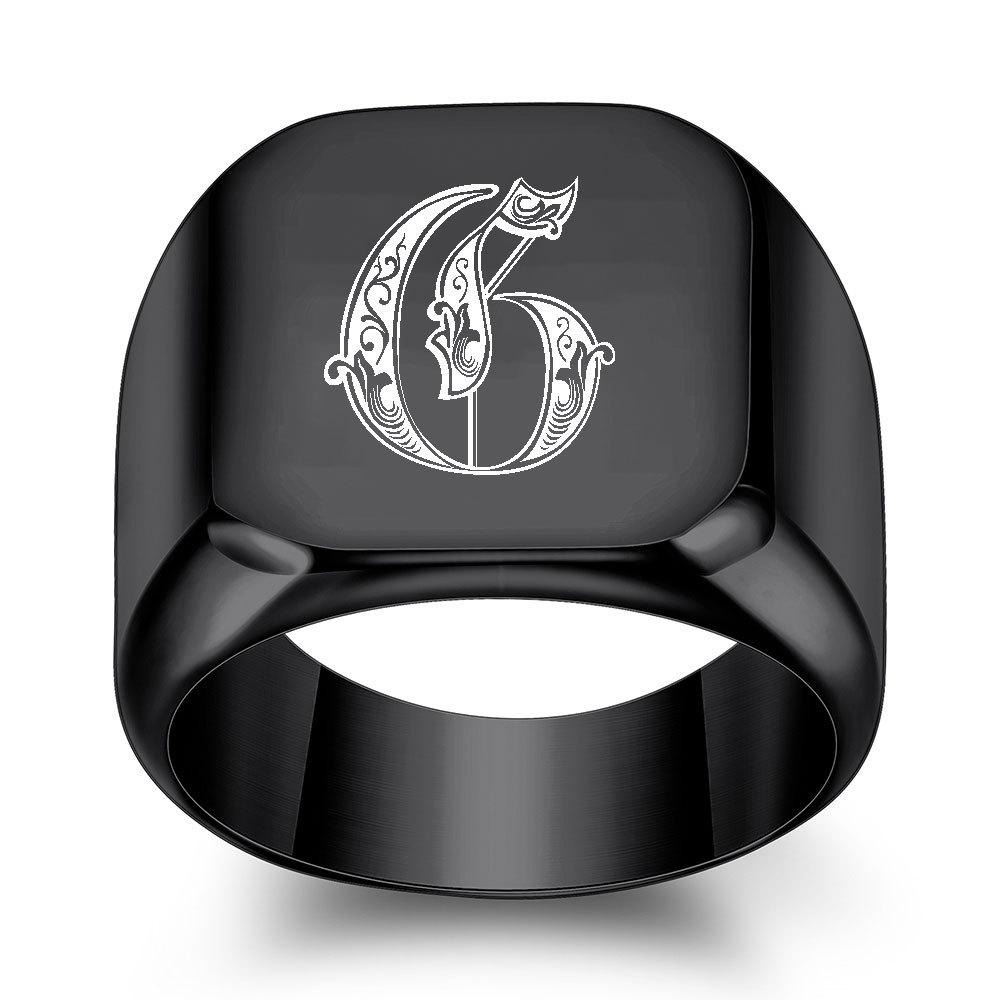 

Кольцо из титановой стали с 26 буквами для мужчин, панк, квадратное, 18 мм, черное, готическое No. 6