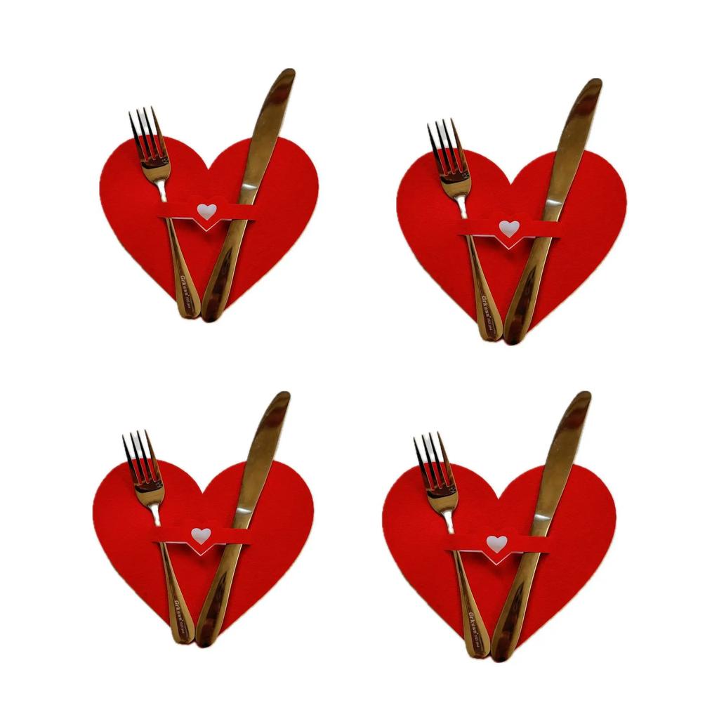 10pcs Valentine's Day Cup Mats Set Felt Love Theme Coaster Tableware Knife Fork Mat Set Romantic Party Decor Wedding Decoration