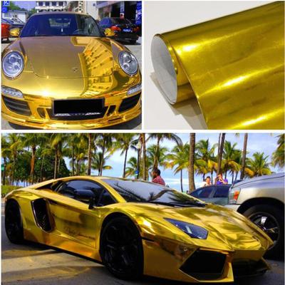 Metallic Chrome Gold Stretchable Vinyl Wrap Car Interior Sticker Mirror Gloss Film Sheet for Phone Laptop Motorcycle Body Decals