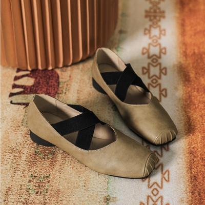 Ballerinas mit eckiger Spitze für Damen Frühling/Herbst Retro Mary Jane Schuhe Damen Dicke Absätze Schnürung Ballerina Flache Sohle Einzelne Schuhe