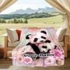 1PC Custom Name Panda Love Flowers Artwork flannel blanket versatile,all-season throw suitable for the living room,bedroom,camping,travel,and gift