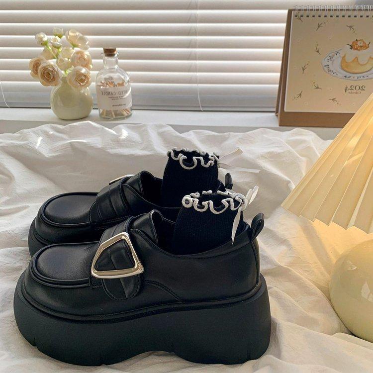 One Pedal Retro Platform Jk Small Leather Shoes Women's Japanese College Style Uniform Versatile Single Shoes Velcro Loafers Shoes