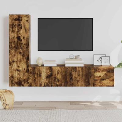 Vidaxl Set of 3 TV Cabinets, Smoked Oak, Wood-Based Material