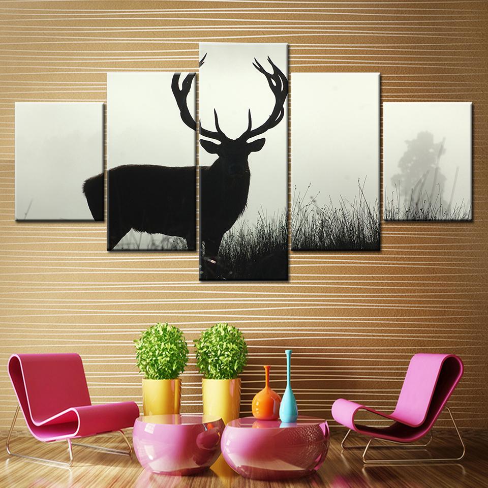 Canvas Painting A deer walking in dense fog 5 Piece Wallpapers Art Canvas Print modern Poster Modular art painting Home Decor
