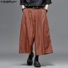 INCERUN Men Zip-up Waist Solid Color Casual Loose Cropped Straight Pants