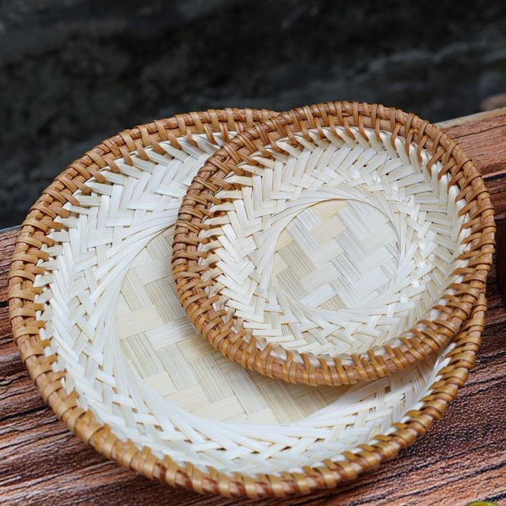 Handmade Round Bamboo Basket Tray and Plate for Creative Home Decoration