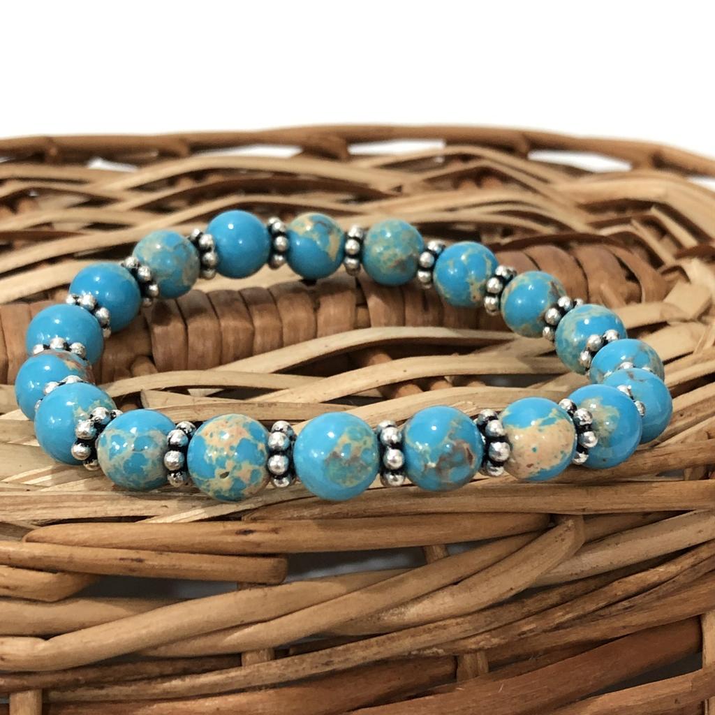 8mm Natural Blue Copper Turquoise Gemstone Beads Jewelry Handmade Stretch Chakra Bracelet 7.5" For Gift CSB-26