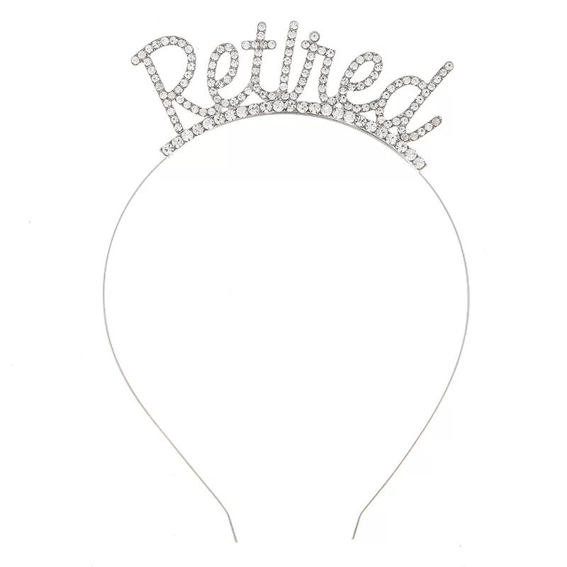 JY Retirement Party Decorations Rose Gold Silver Officially Retired Glitter Sash With Rhinestone Headband