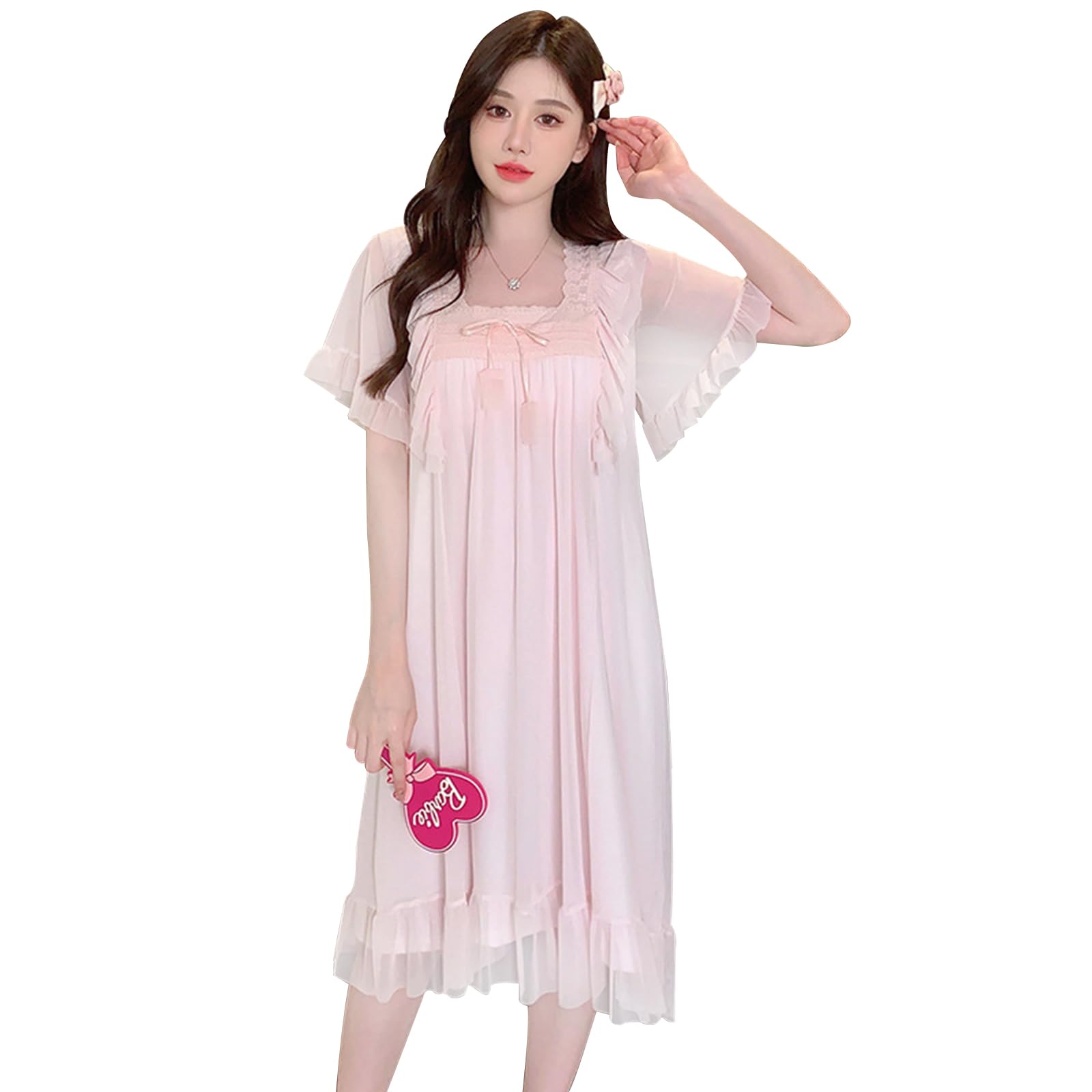 

Pajama Specialty Room Short Chest Pads Bowknot Princess Dress [YunXiozy Star] Store, Women s Dress, Sleeve, Included, Nightdress, Loungewear, Pajamas,