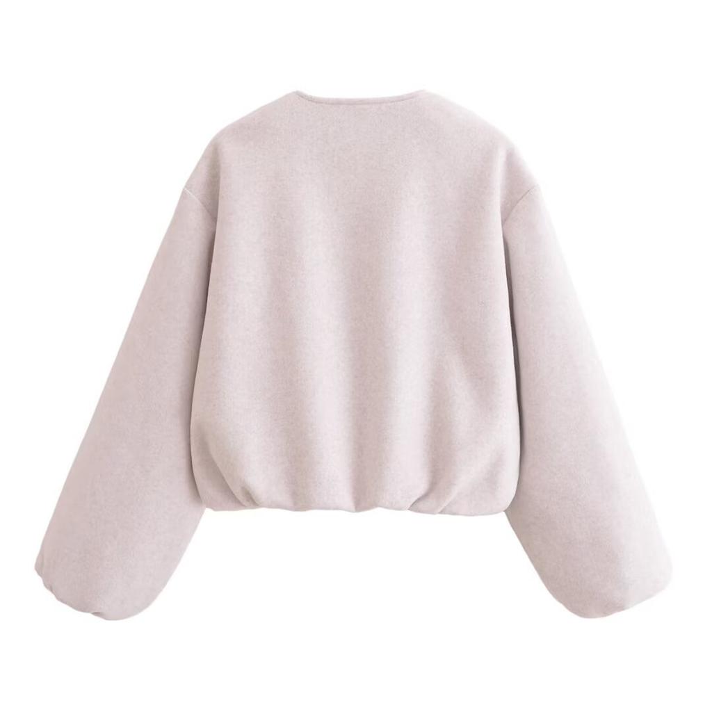 Spring and Autumn Women's Loose Versatile Crew Neck Long Sleeve Pocket Soft Bomber Jacket
