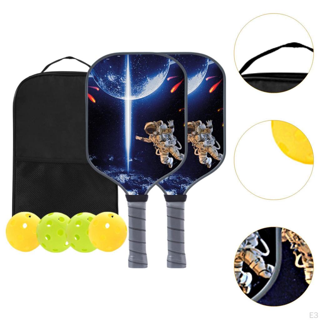 Astronaut Themed Pickleball Paddles Set Beginner Equipment Creative with Bag Light Blue