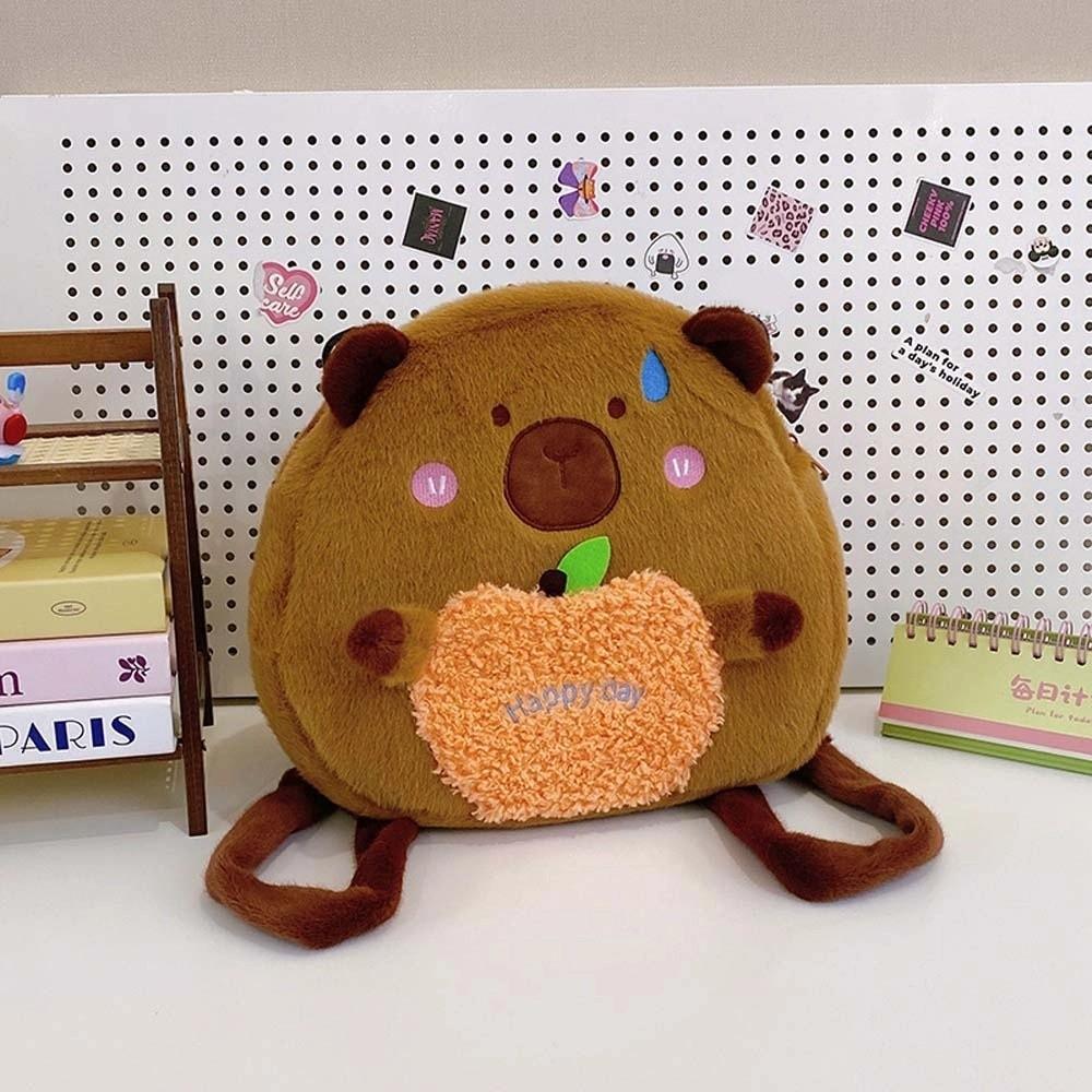 Soft Capybara Shoulder Bag Cute Cartoon Doll Backpack School Bag Plush Capybara Daypack  Girls
