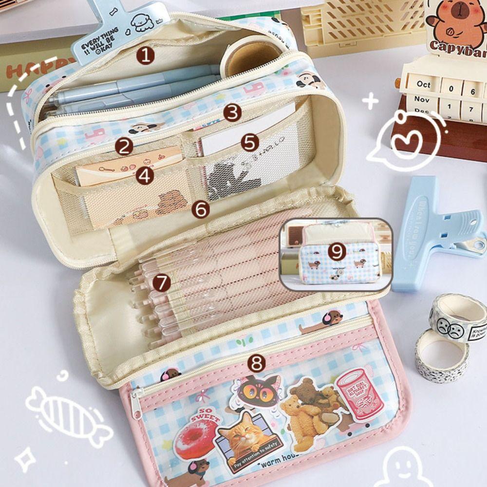 Large Capacity Stationery Bag Zipper Pen Pencil Case Badge Pouch Kawaii Pencil Bag  Student