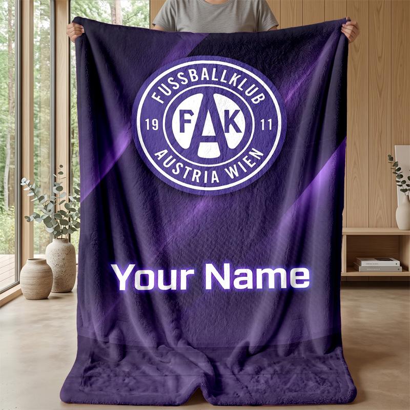 Custom Text Flannel Throw Blanket, Lightweight Cozy Bed Sofa BlanketAustria Wien FC