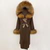 OFTBUY Winter Women Coat Real Natural Fox Fur Hooded Detachable Collar Double-faced Woolen Jacket Long Casual Elegant Overwears