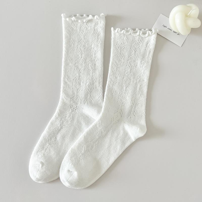 

Female Spring and Autumn New Solid Color Lace Breathable Cylinder Pile Cotton Socks 1 pair белый