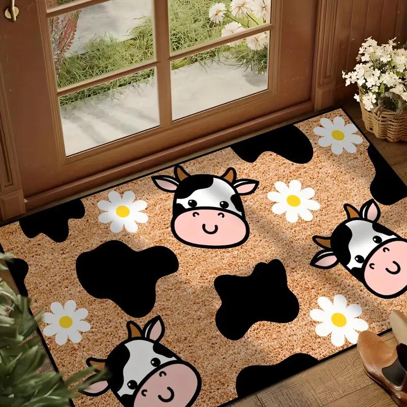 Cartoon Cute Cow Print Doormat, Durable Machine-Washable Bedroom Entrance Rug, Hallway Bathroom Door Mat Home Decor