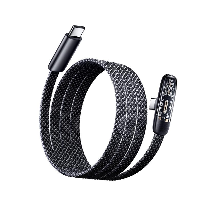 

Right Angle USB C Cable 60W Fast Charging Flat Nylon Braided Type C Port 90 Degree Elbow Data Cord for iPhone Samsung Xiaomi 1m