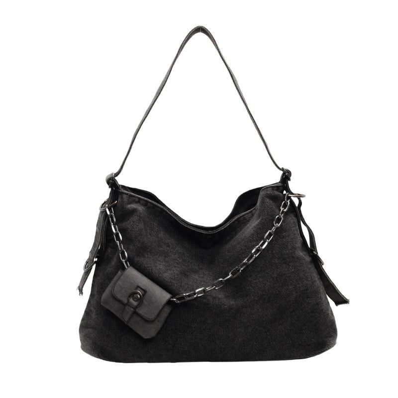 IELGY Canvas Large Capacity Casual Retro Denim Underarm Bag Commuter Tote Bag