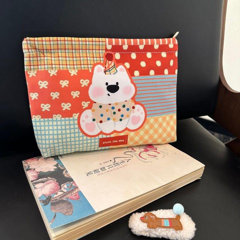 Girly Colorful Background Dog Cosmetic Bag Large Capacity Travel Portable Women  Clutch Pouch Handbag Makeup Storage Bags