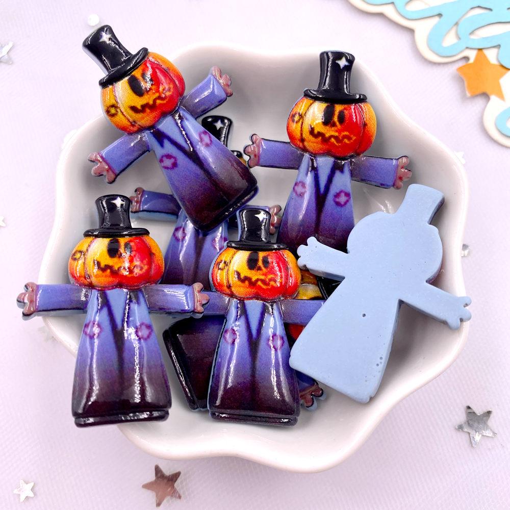 8Pcs Resin Colorful 3D Big Pumpkin Skull Head Ghosts House Witch Figurines Flat back Stone Decor DIY Halloween Scrapbooks Crafts