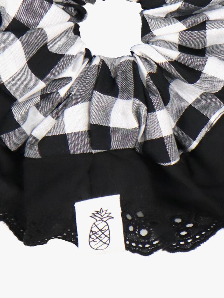 Pink Pineapple Check Lace Scrunchie_Black