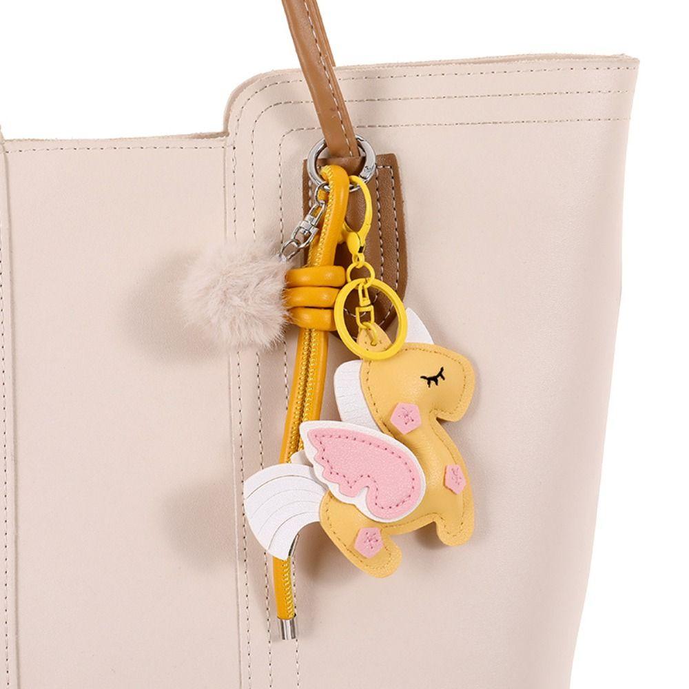 Cartoon Horse Keychain Leather Chinese New Year Gift Unique Zodiac Pony Bag Pendant  Home Decor