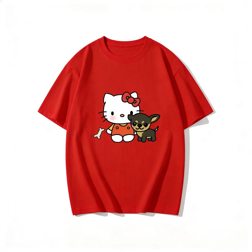 2026 Hello Kitty Tee soft cotton short sleeve crew neck cute print lightweight summer top for Women daily casual wear