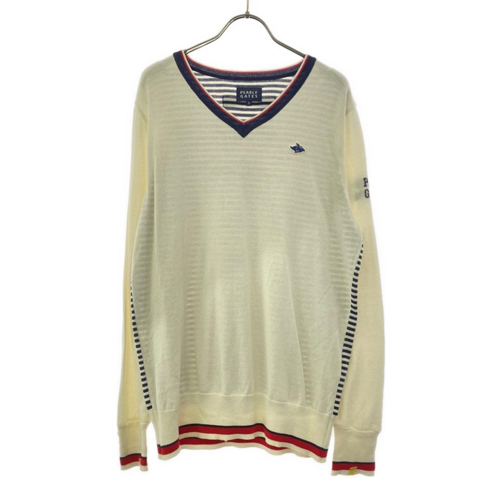 

PEARLY GATES made in Japan border golf Long sleeve V-neck cotton knit sweater Men s Used