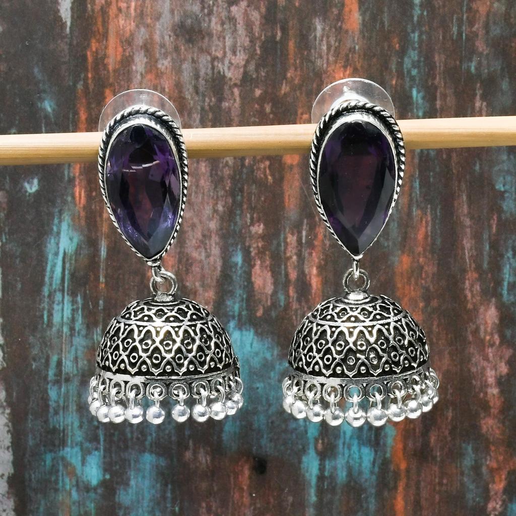 Amethyst-Edelstein, 925er-Sterlingsilber, handgefertigt, wunderbarer Schmuck-Ohrring