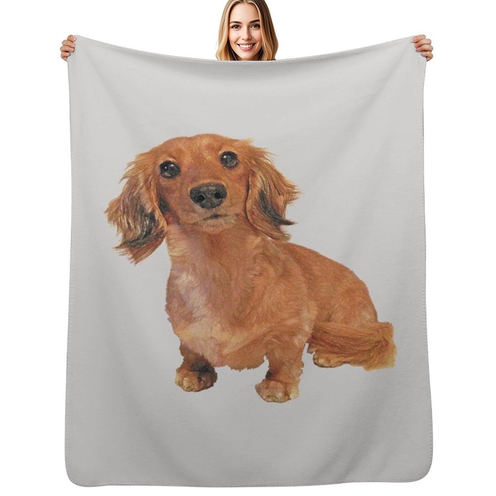 Cute Long Haired Dachshund Painting Throw Blanket Warm Comfortable Blanket for Office Napping Size: 75*100cm, Weight: 230 GSM