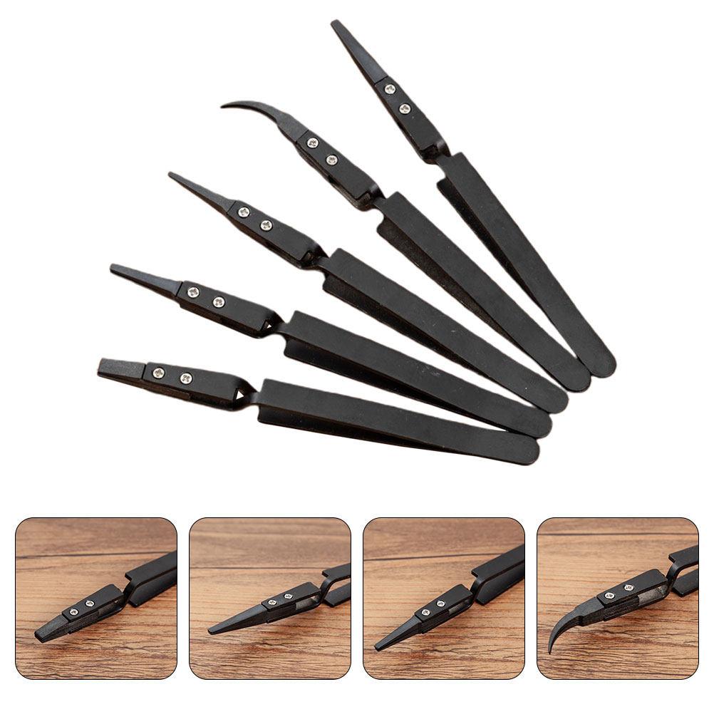 5Pcs Electronic Insulated Tweezers Plastic Head Stainless Steel Precise Heat Resistant Non-Conductive Tweezers for Precision