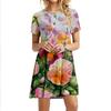 Abiti Da Donna Nuovi Estivi Manica Corta Piante Fiori Abito Largo Casual Stampato Floreale Abito A Linea Abbigliamento Oversize