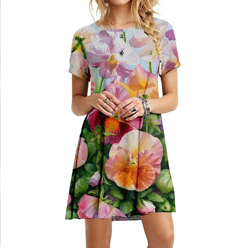 Abiti Da Donna Nuovi Estivi Manica Corta Piante Fiori Abito Largo Casual Stampato Floreale Abito A Linea Abbigliamento Oversize