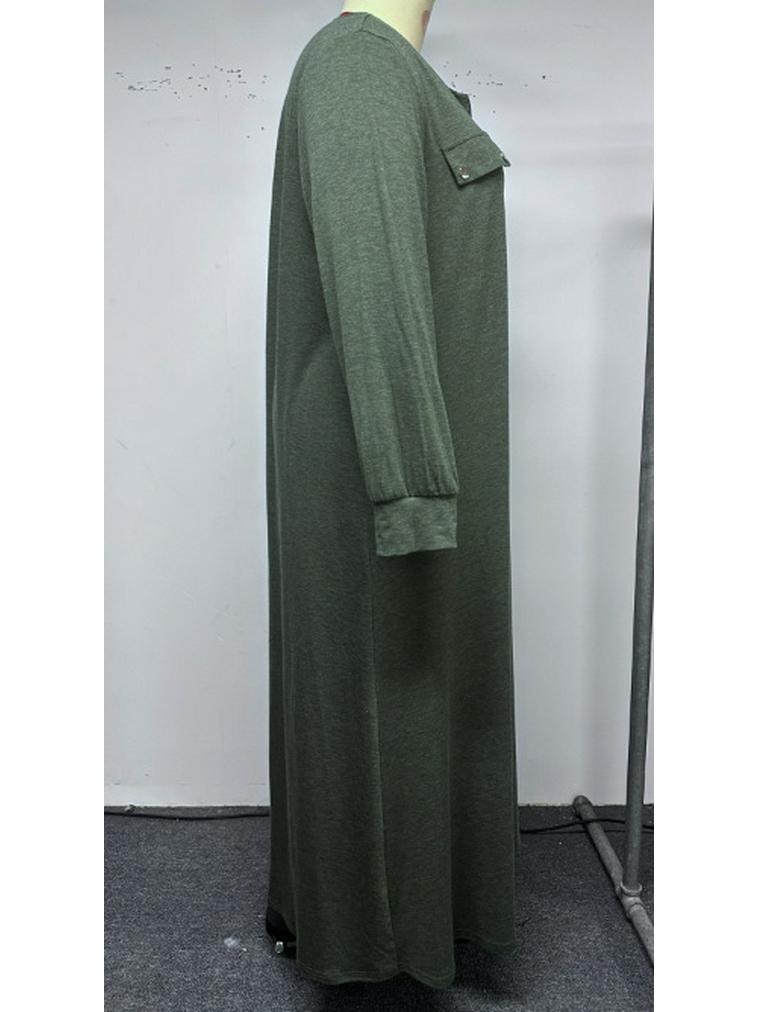 Plus Size Autumn Street Fashion Loose Knit Dress - Solid Color, Round Neck, Long Sleeve