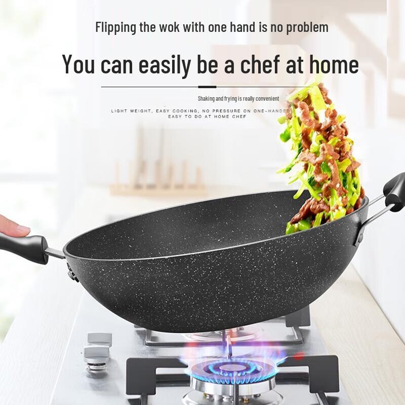 SUPOR 32cm Non-stick Flat-bottom Wok with Lid