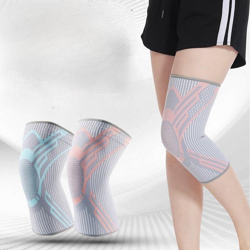 Sports Knee Pad Nylon Elastic Anti-Slip Silicone Knee Support for Basketball Running Cycling Breathable Knitted Thin Knee Brace Men Women M L XL