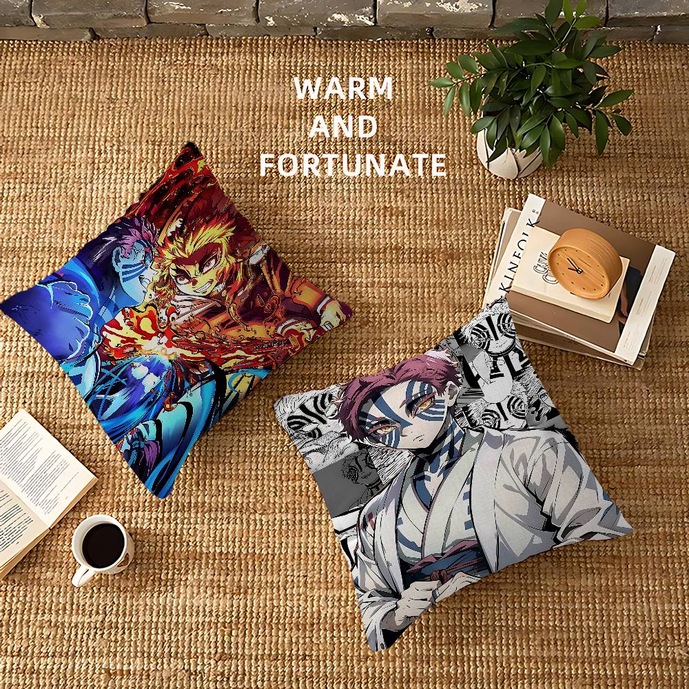 Japanese Anime Akaza D-Demon Slayer Cushion Cover Car Throw Pillow Case For Sofa Car Christmas Gift 40x40cm 45x45cm