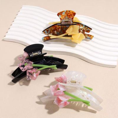 1pc Romantic Tulip Flower Acetate Hairpin Elegant Temperament Double-sided Calla Lily Grip Clip Hair Accessory 11cm