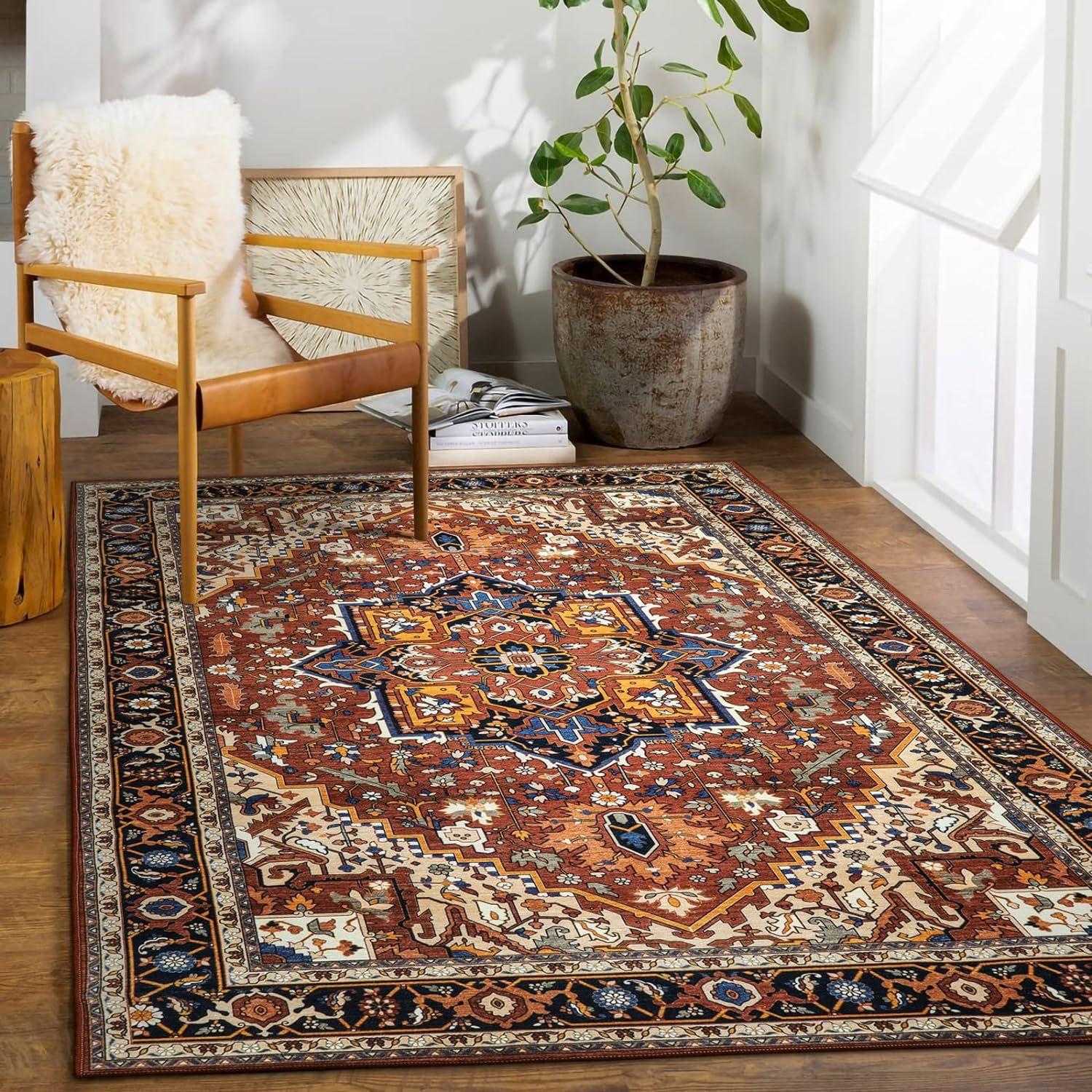 

Vintage Medallion Small Rug with Non-Slip Backing Soft and Stain Resistant Non-Shedding Low Plush Floor Rug Pad 40 * 60Cm