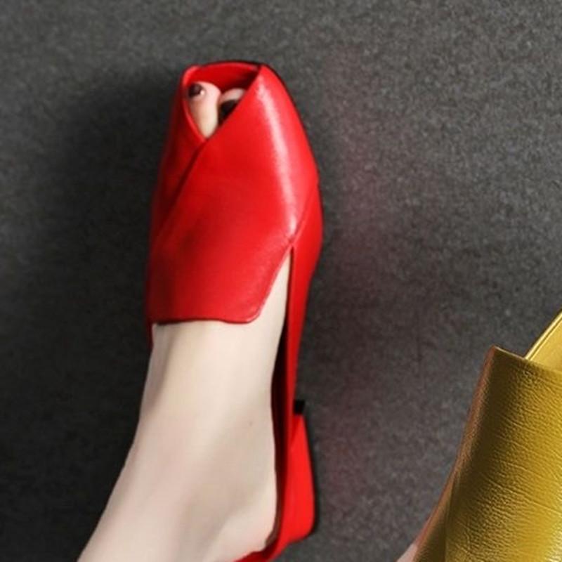 2025 Summer New 4cm Thick Heel Half Slippers Women Wear Fashion Flip Flop Leather Slippers Mueller Party Slippers