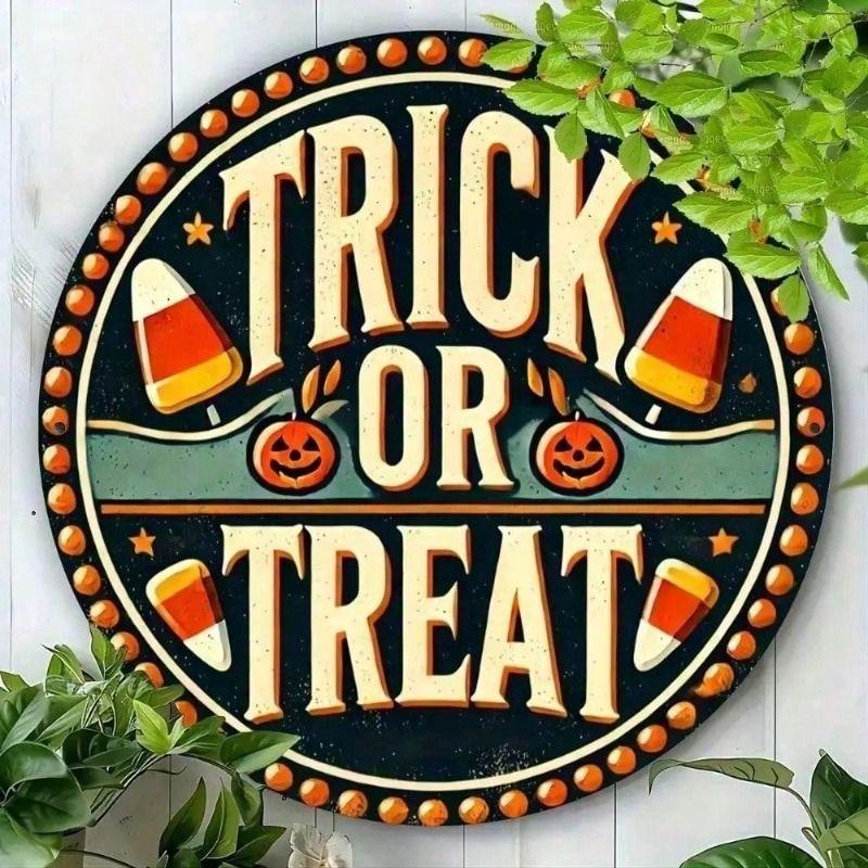 Vintage Round Metal Halloween Sign Rustic Outdoor Indoor Decor