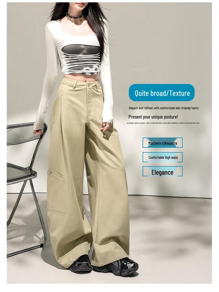 2026 Spring Women's High-Waisted Slimming Cargo Trousers - Loose Wide-Leg Style