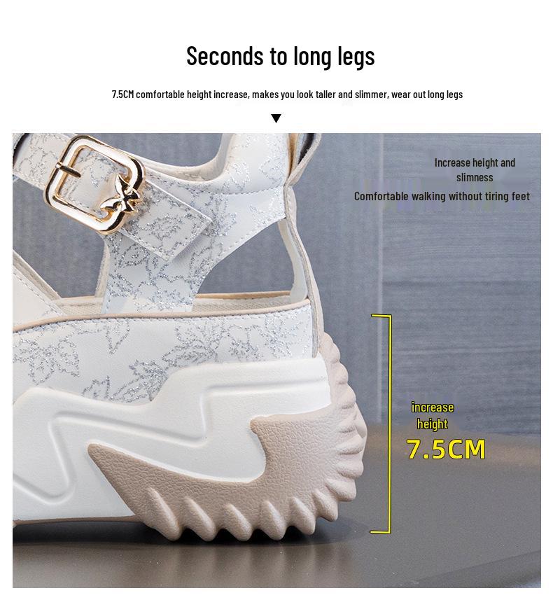 2024 Damen Echtleder Atmungsaktive Höhenvergrößernde Sandalen, 7 cm Dicke Sohle, Vielseitig & Lässig