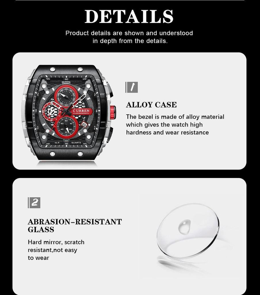 Curren 8442 Men's Quartz Watch, Six-Hand Dial, Rubber Strap, Fashion Sport Design