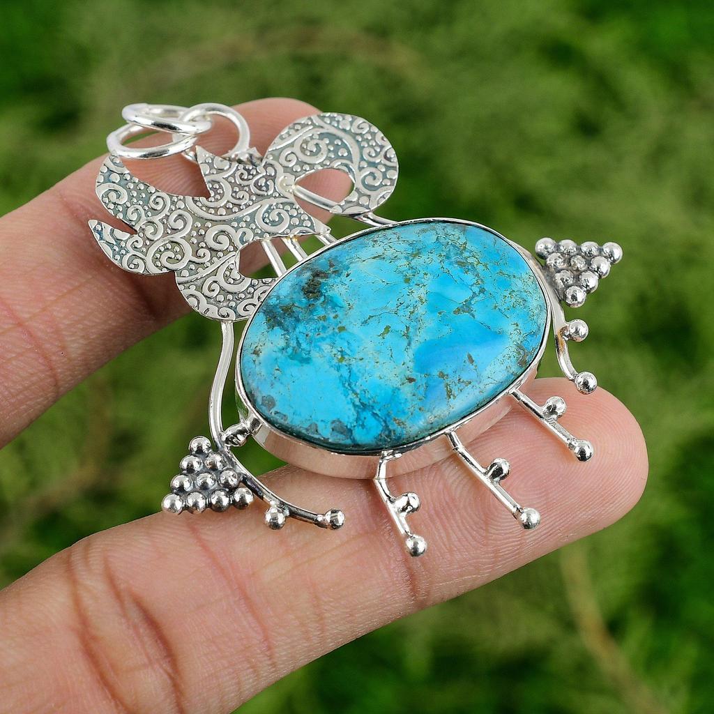Daughters Day Deal 925 Silver Tibetan Turquoise Gemstone Throat Chakra Pendant