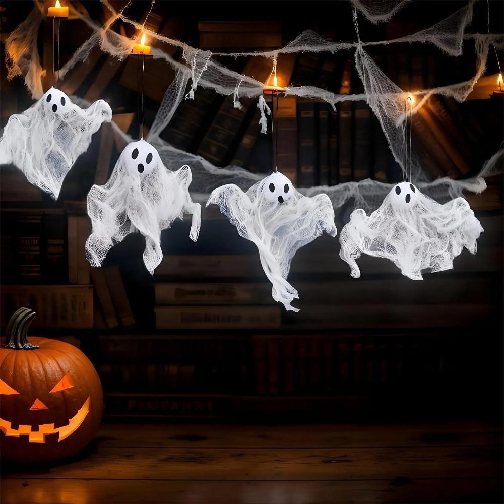 6pcs Spooky Props White Ghost Pendant Trick or Treat Ghost Hanging Ornament  Halloween Festival
