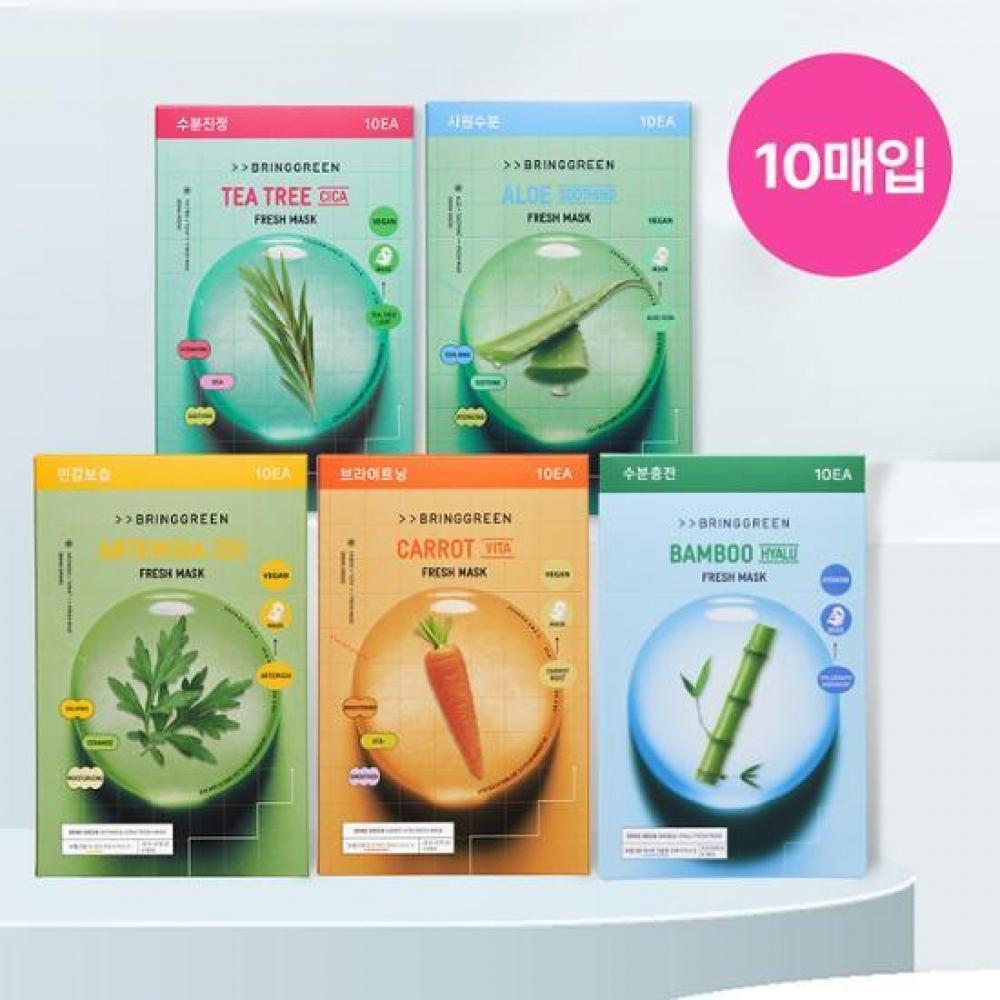 

BRING GREEN [Эксклюзивная онлайн-проекция] Маска Bring Green Fresh, 10 штук, 5 видов бамбука Hyalu